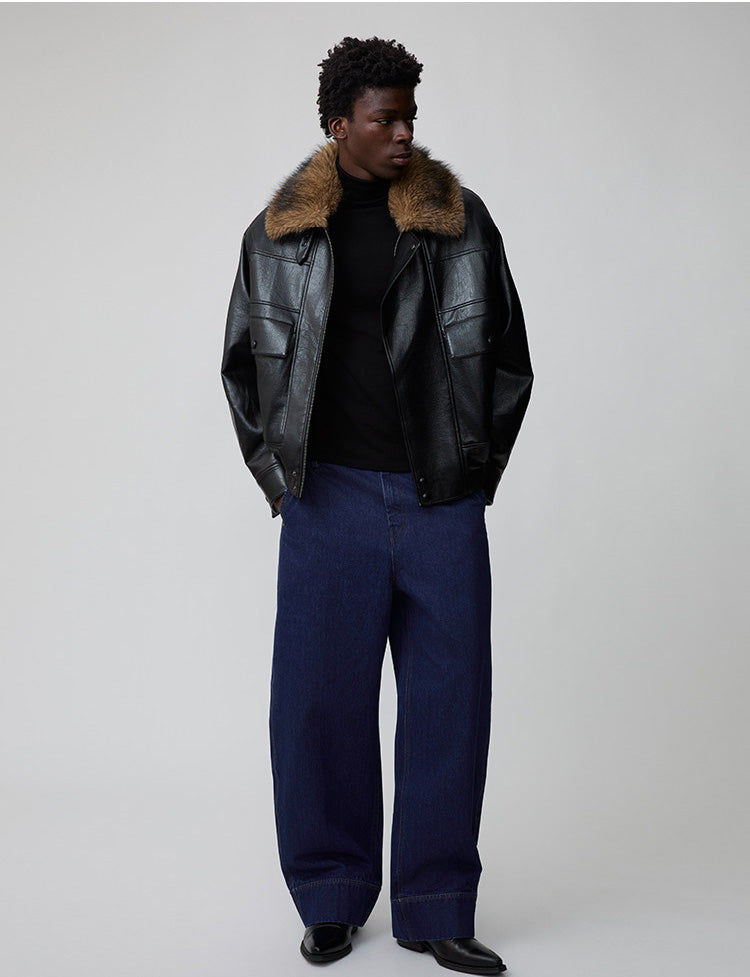 Detachable fur collar bomber jacket