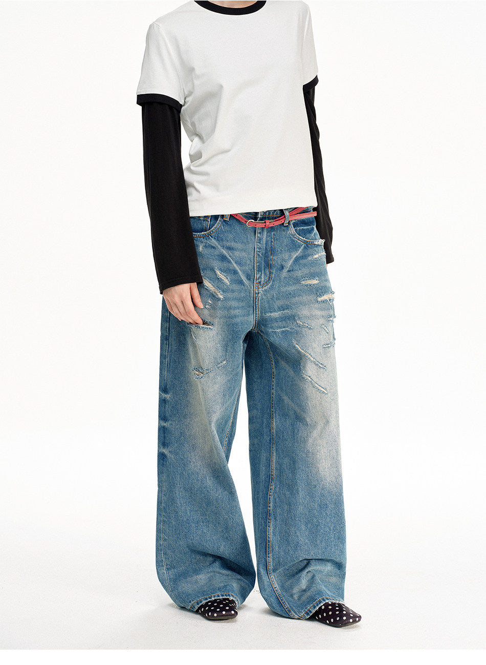 Vintage-style Distressed Loose-Fit Jeans