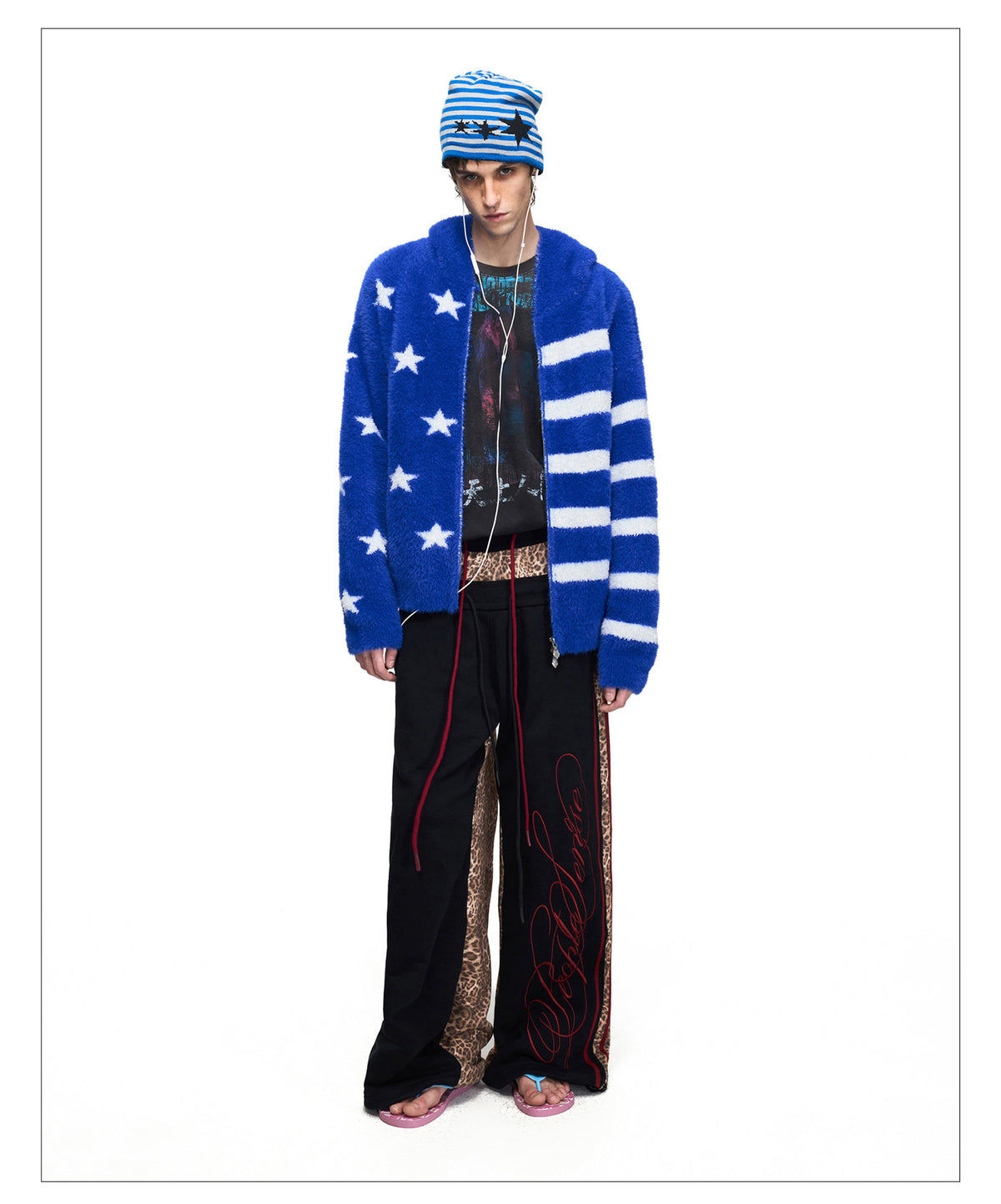 Star-Print Hooded Cardigan