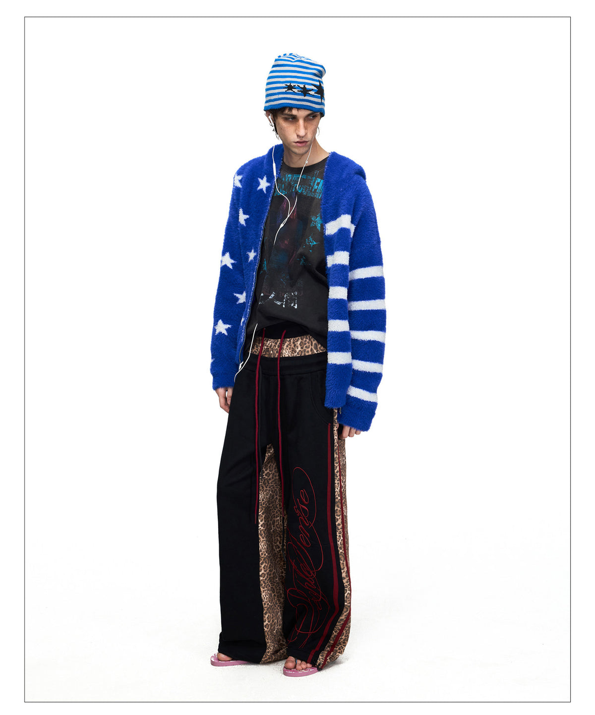 Star-Print Hooded Cardigan