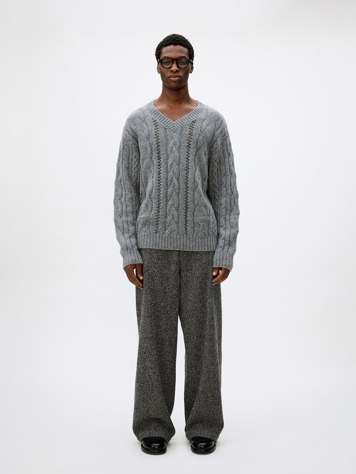 V-neck cable knit sweater