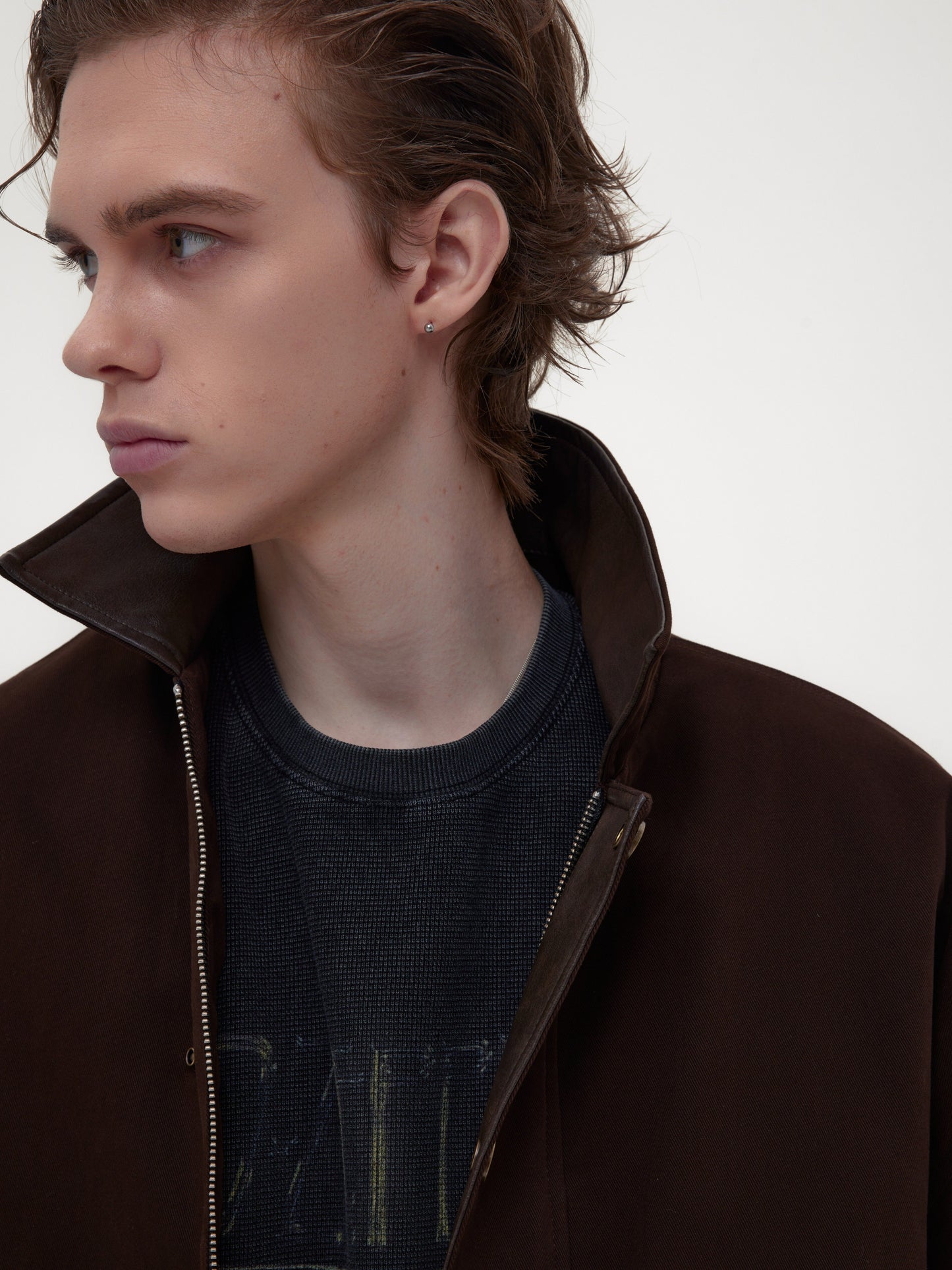 Burn-style leather-collar cotton jacket