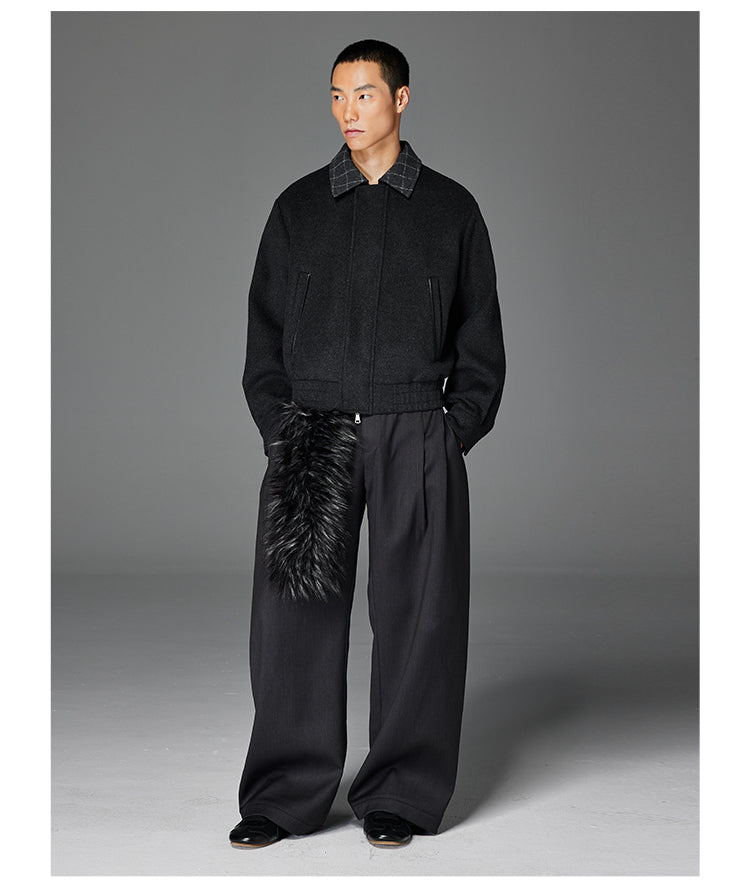 Checkered Wool Lapel Jacket