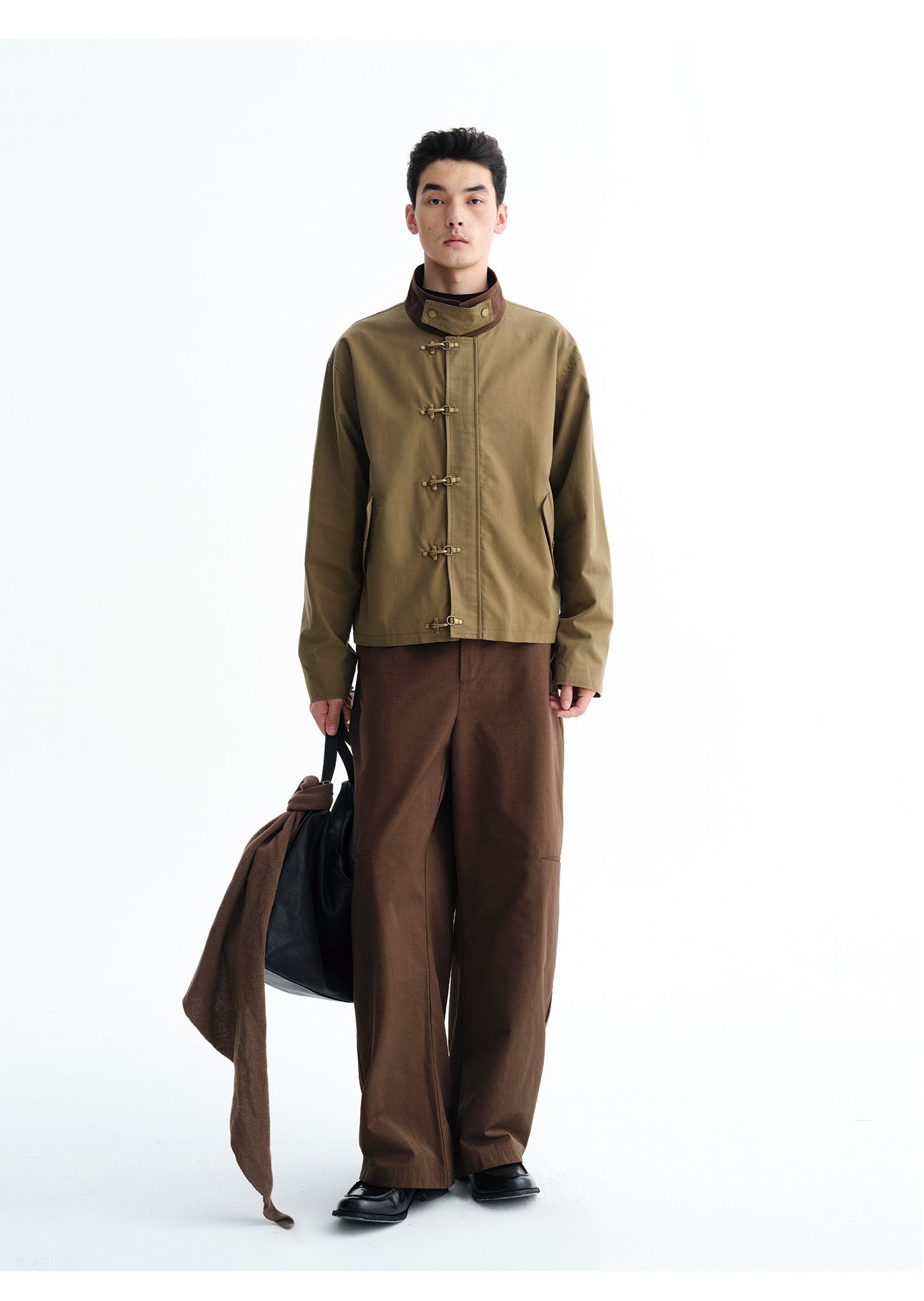 Pleated Patchwork Wide-Leg Pants