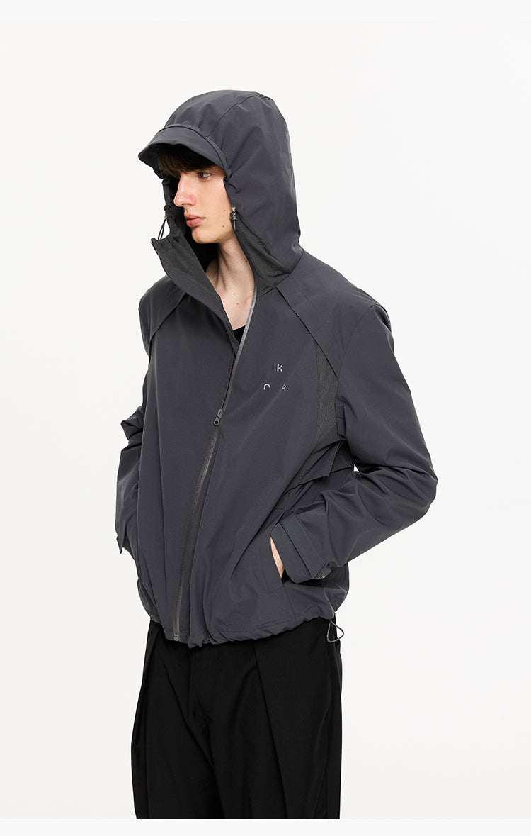Diagonal Zipper Hooded Jacket