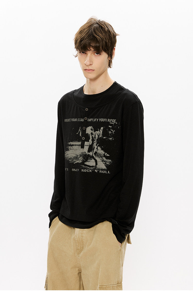 Printed Henley Collar T-Shirt