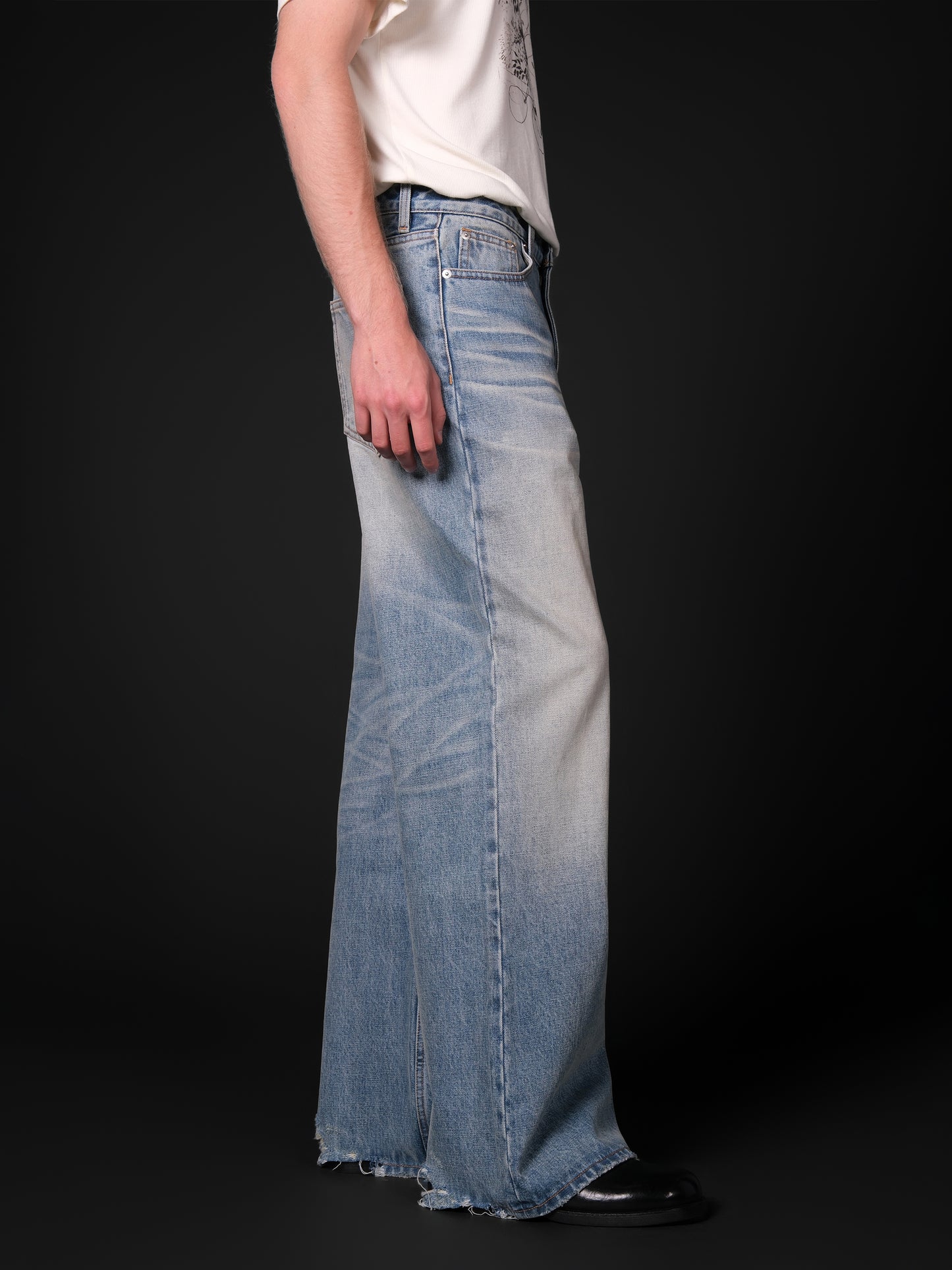 Distressed A-line jeans