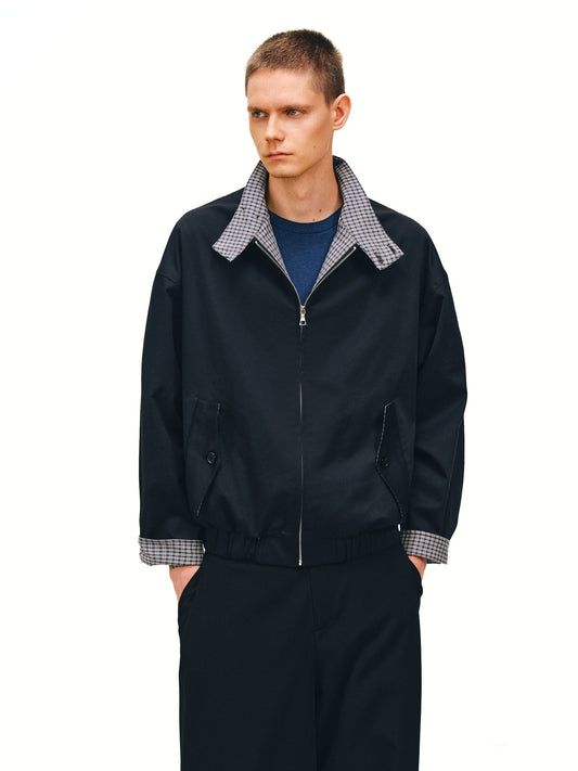 Checkered Patchwork Harrington Jacket