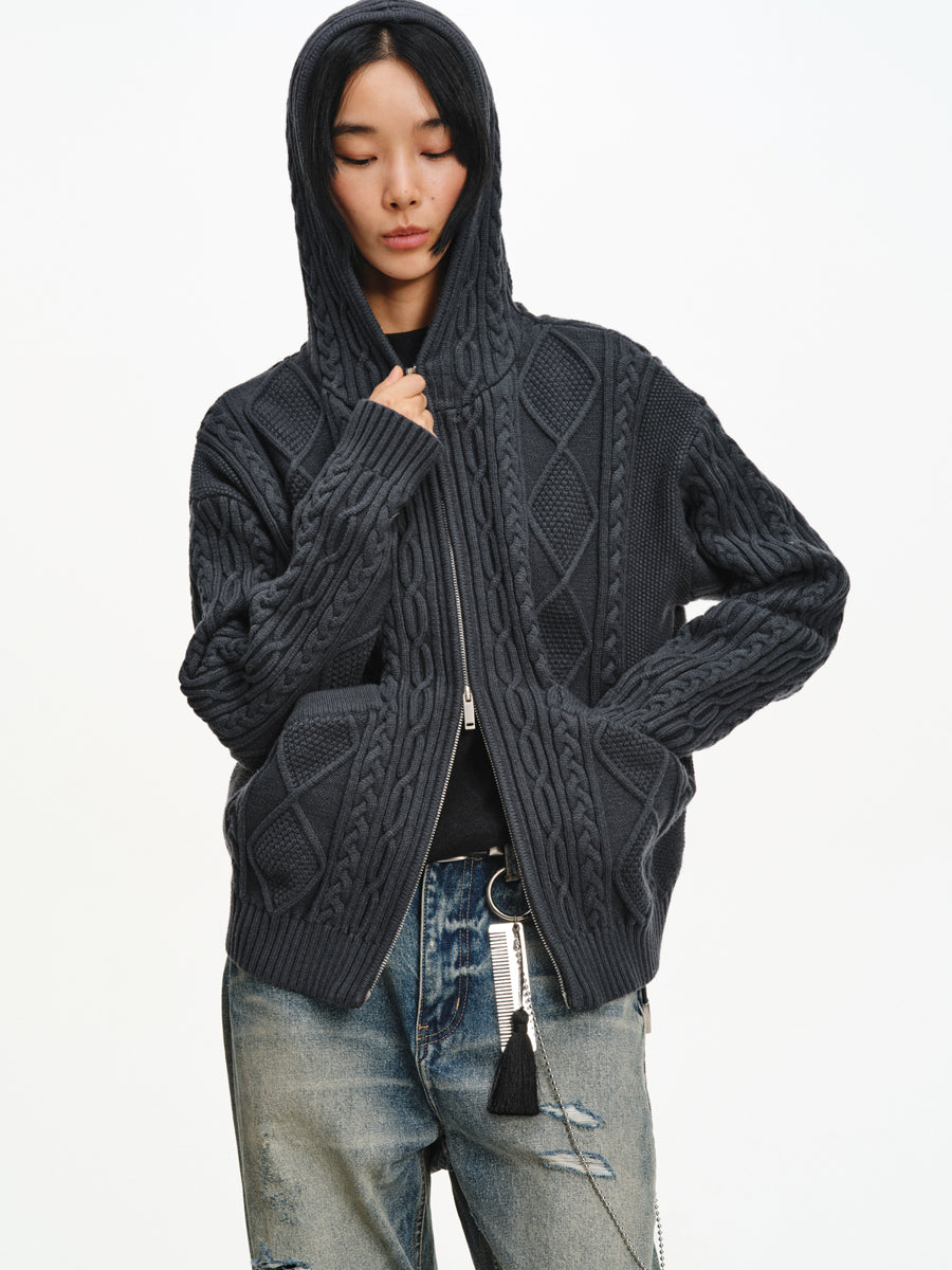 Hooded Cable-Knit Jacket