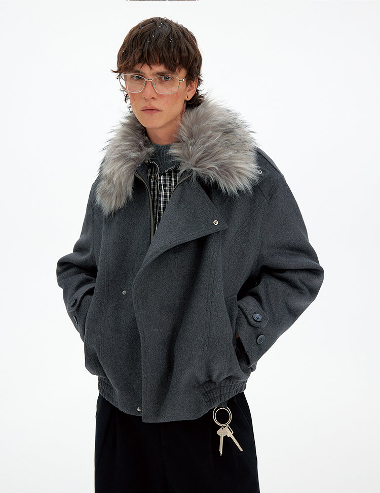 Deconstructed Faux Fur Collar Coat