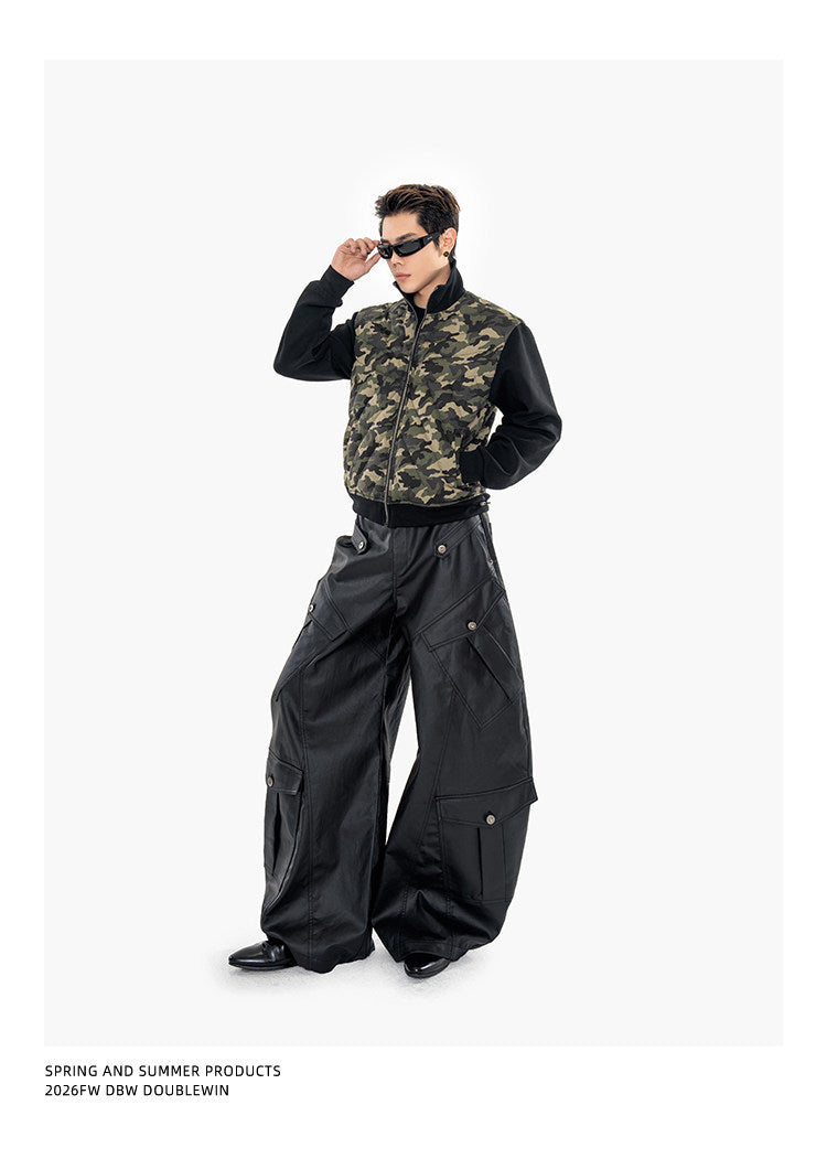 Wax-Finished Multi-Pocket Work Pants