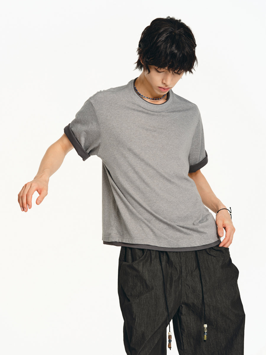 Faux Two Piece Round Neck T-Shirt