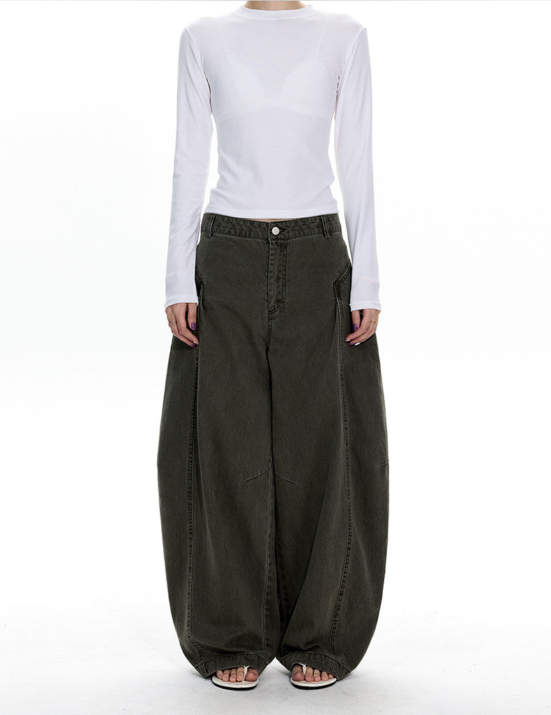 Deconstructed Wash Curved Blade Casual Pants