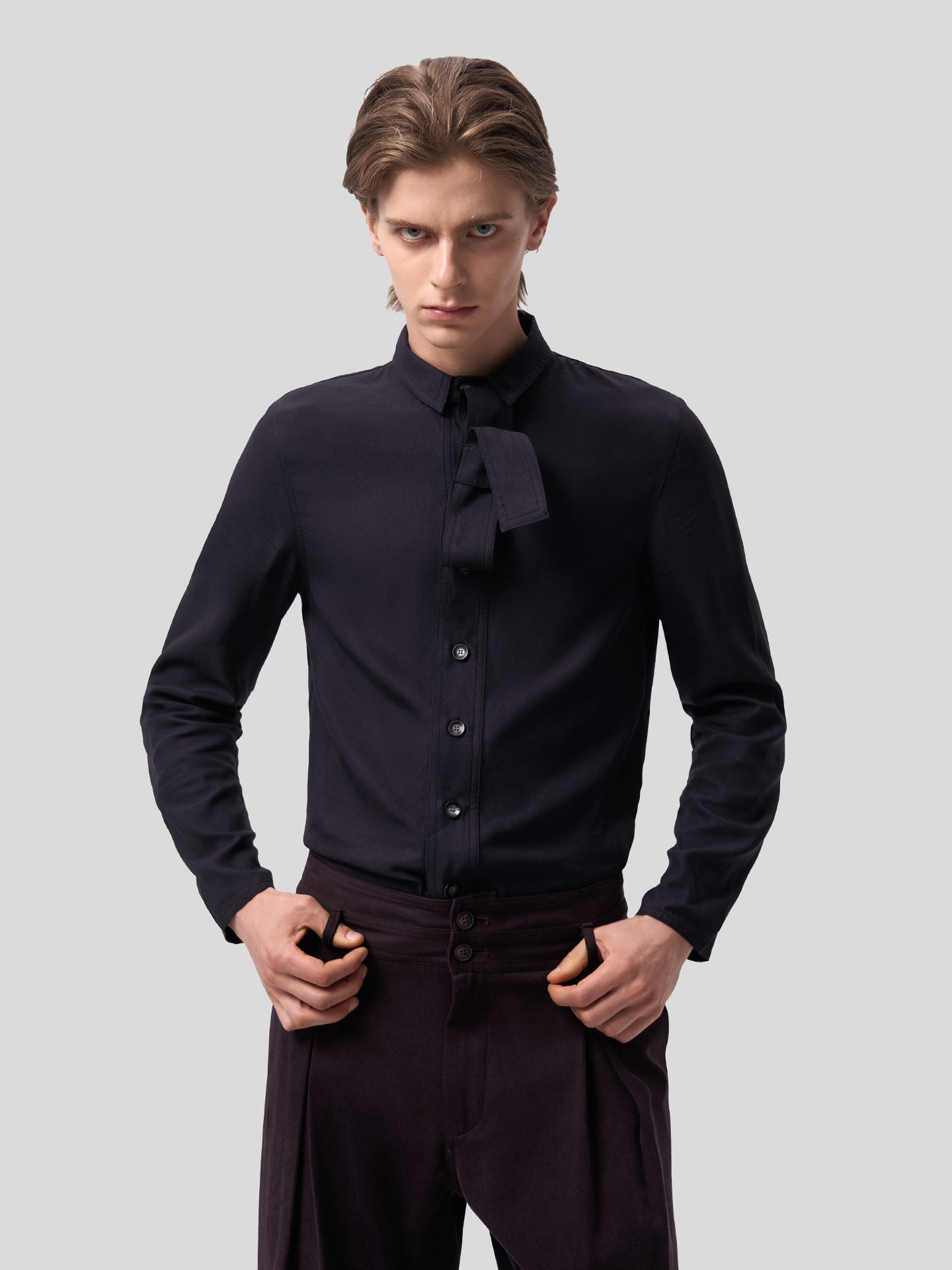 Wide Ribbon Tencel Shirt