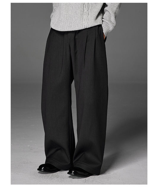 Diamond Knit Rib Pleated Casual Pants