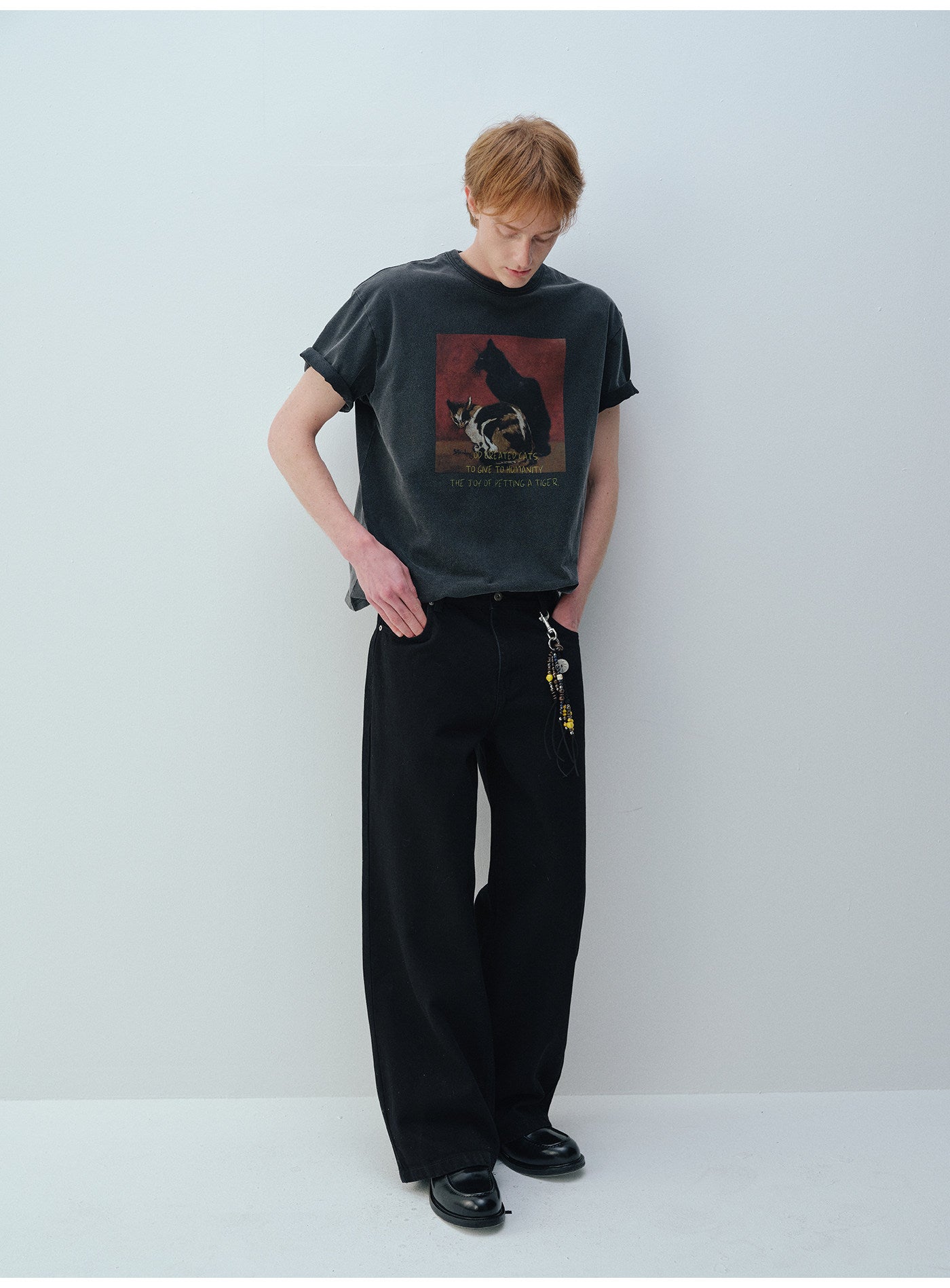 Cat Print Crew Neck T-Shirt