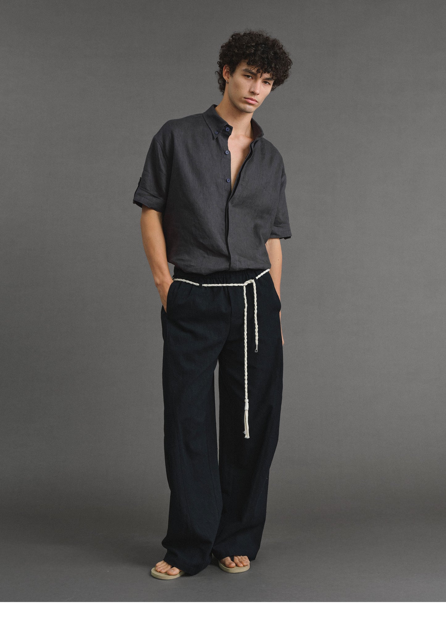Relaxed Fit Curved-Cut Casual Pants
