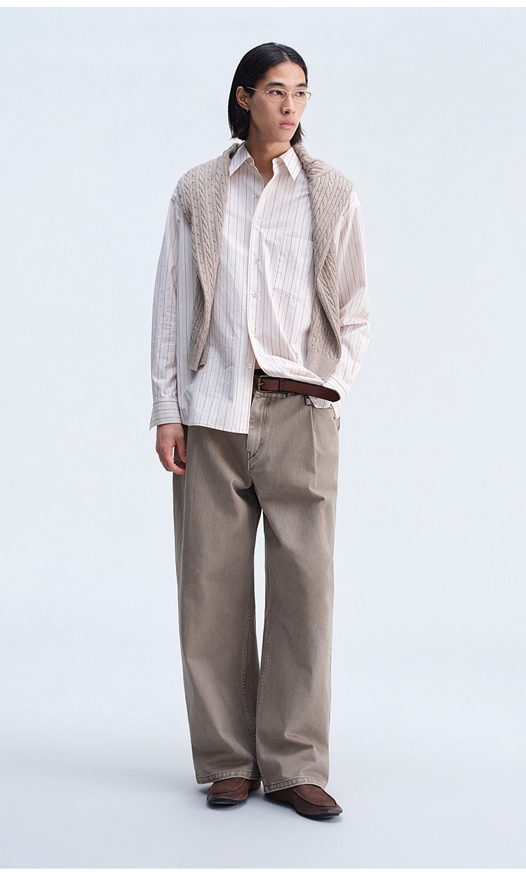 Casual Shirt with Color-Woven Stripes