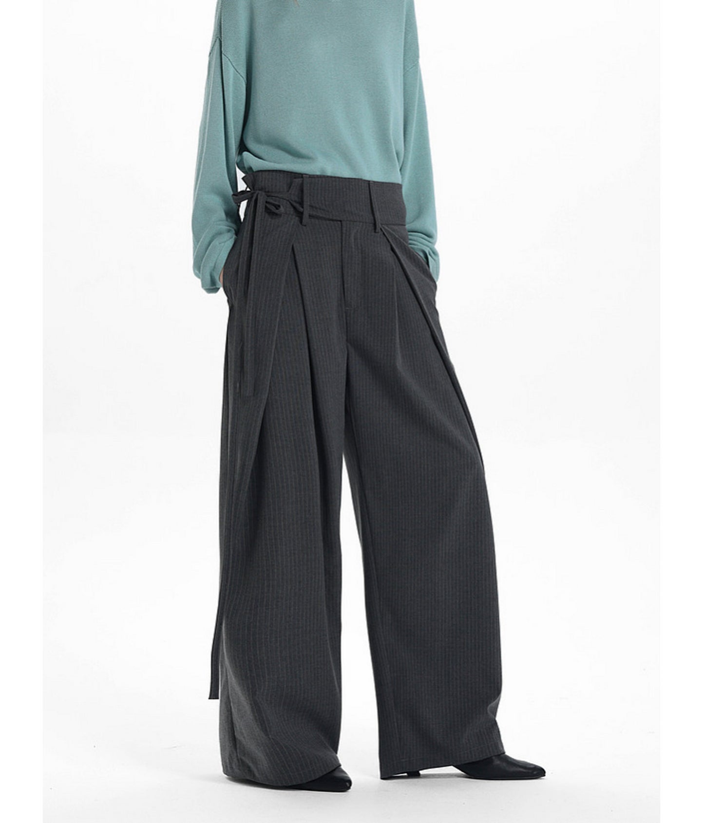 High-Waisted Double-Pleated Casual Pants