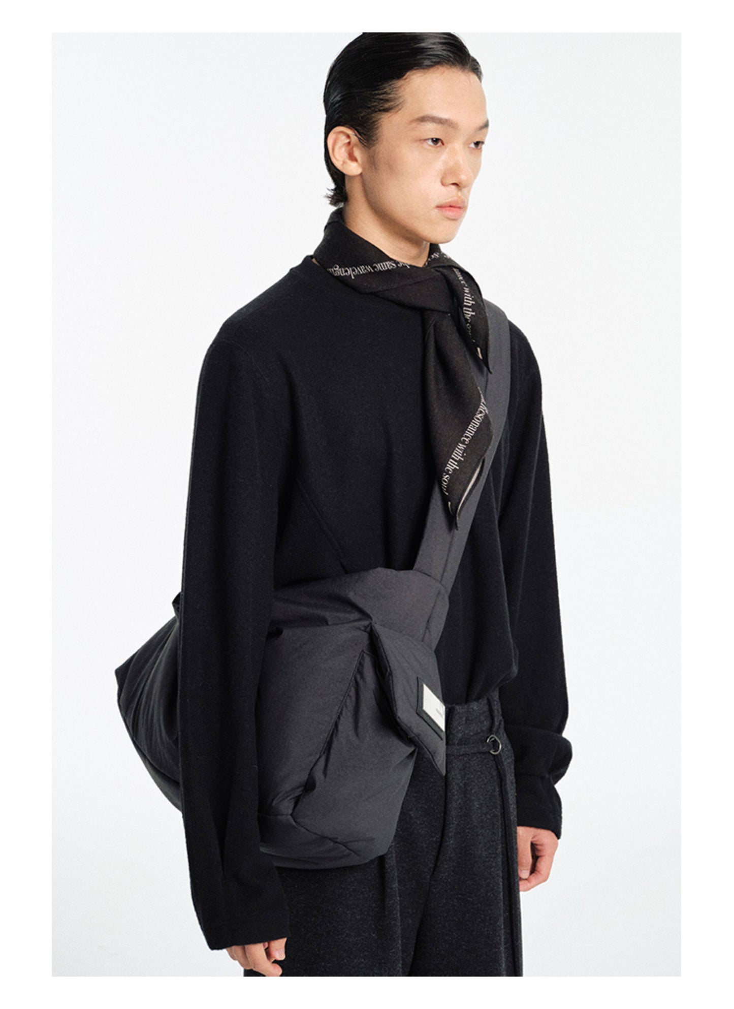 Wrinkle-Finish Nylon Multi-Pocket Shoulder Bag