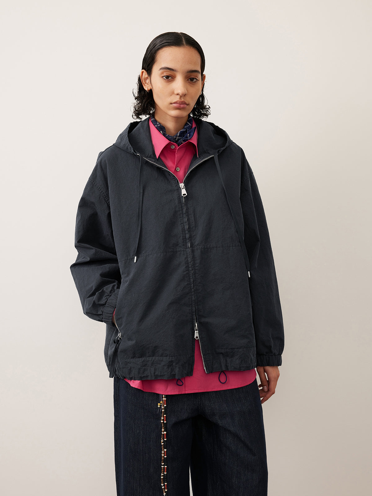 Hooded cotton zip-up jacket