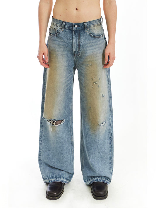 Mud-dyed washed casual jeans