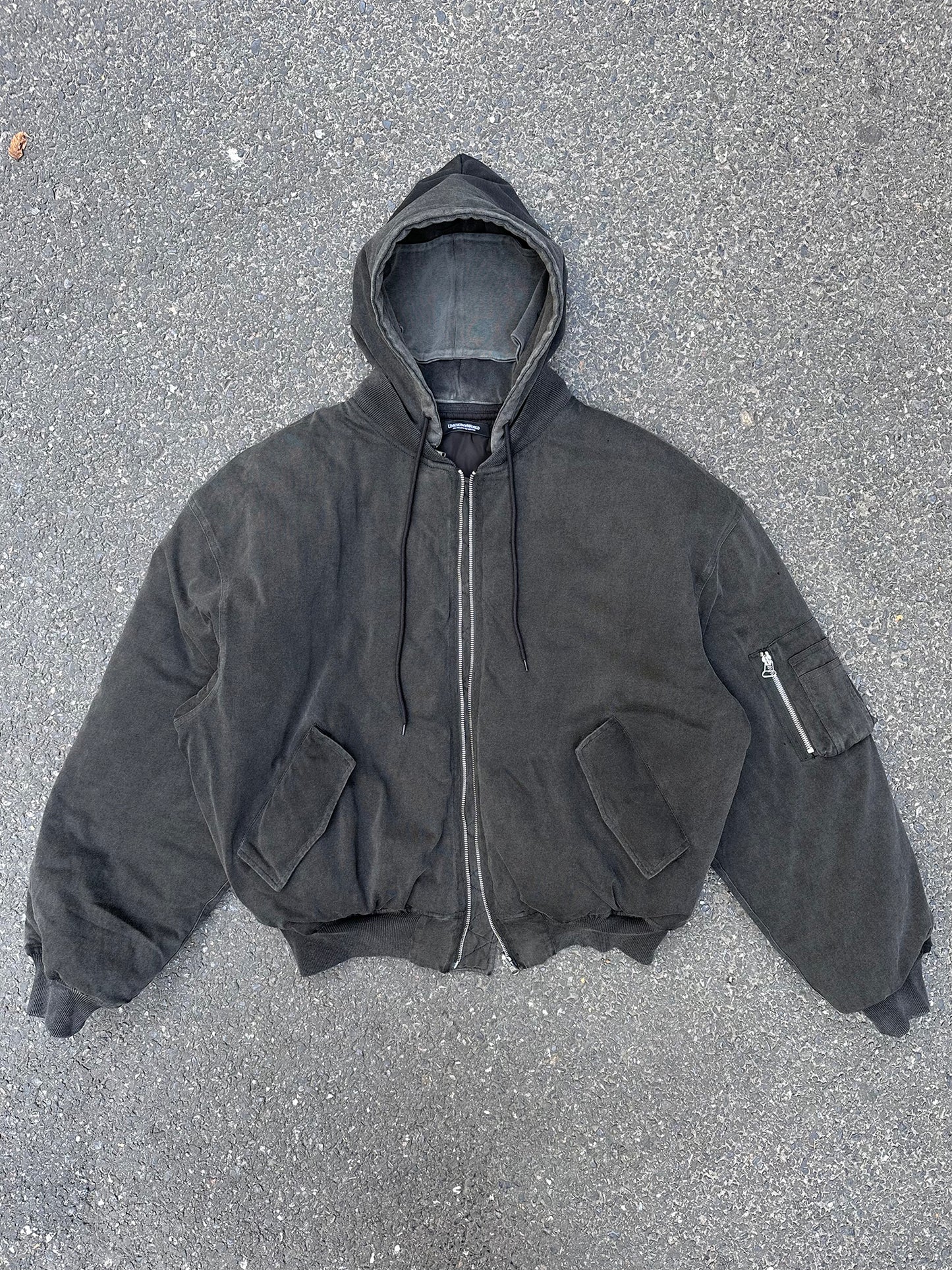 Washed Reversible Hooded Wide Fit Bomber Jacket 