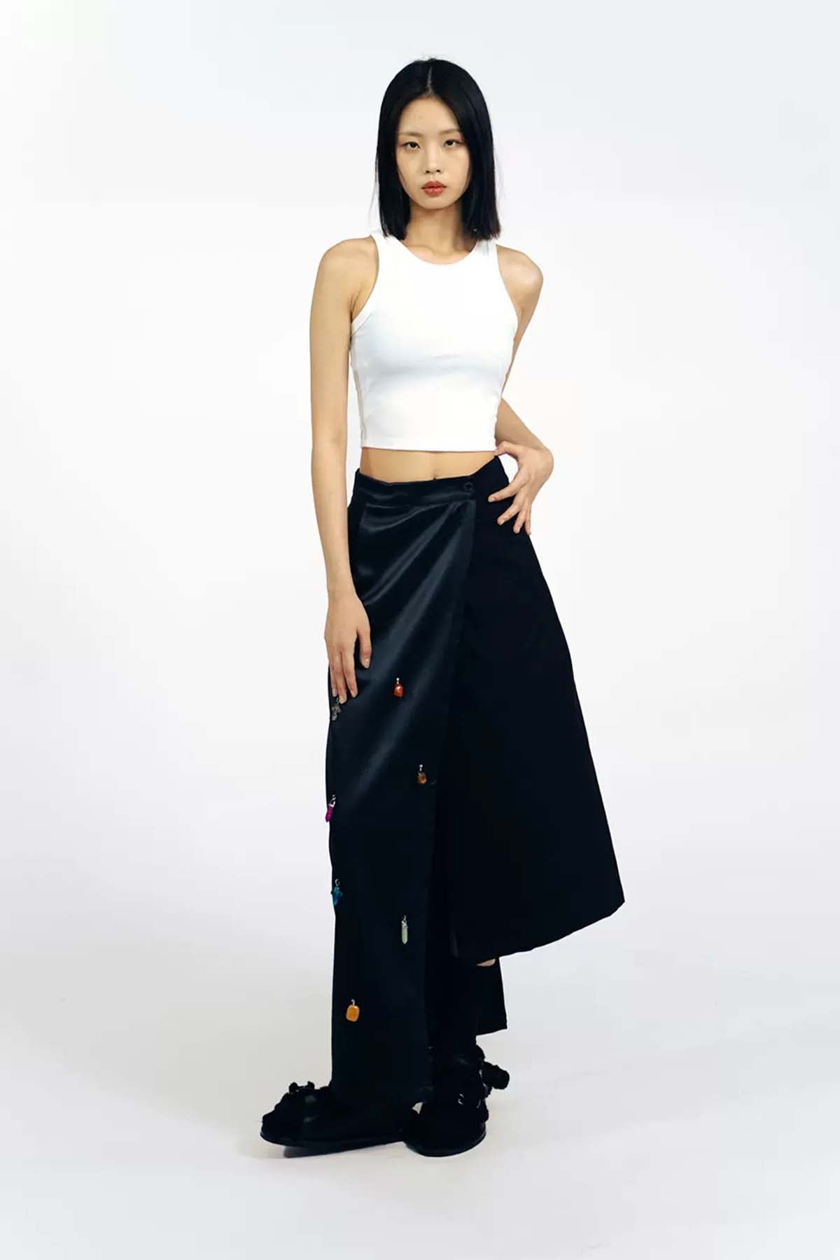 Acetate satin long skirt