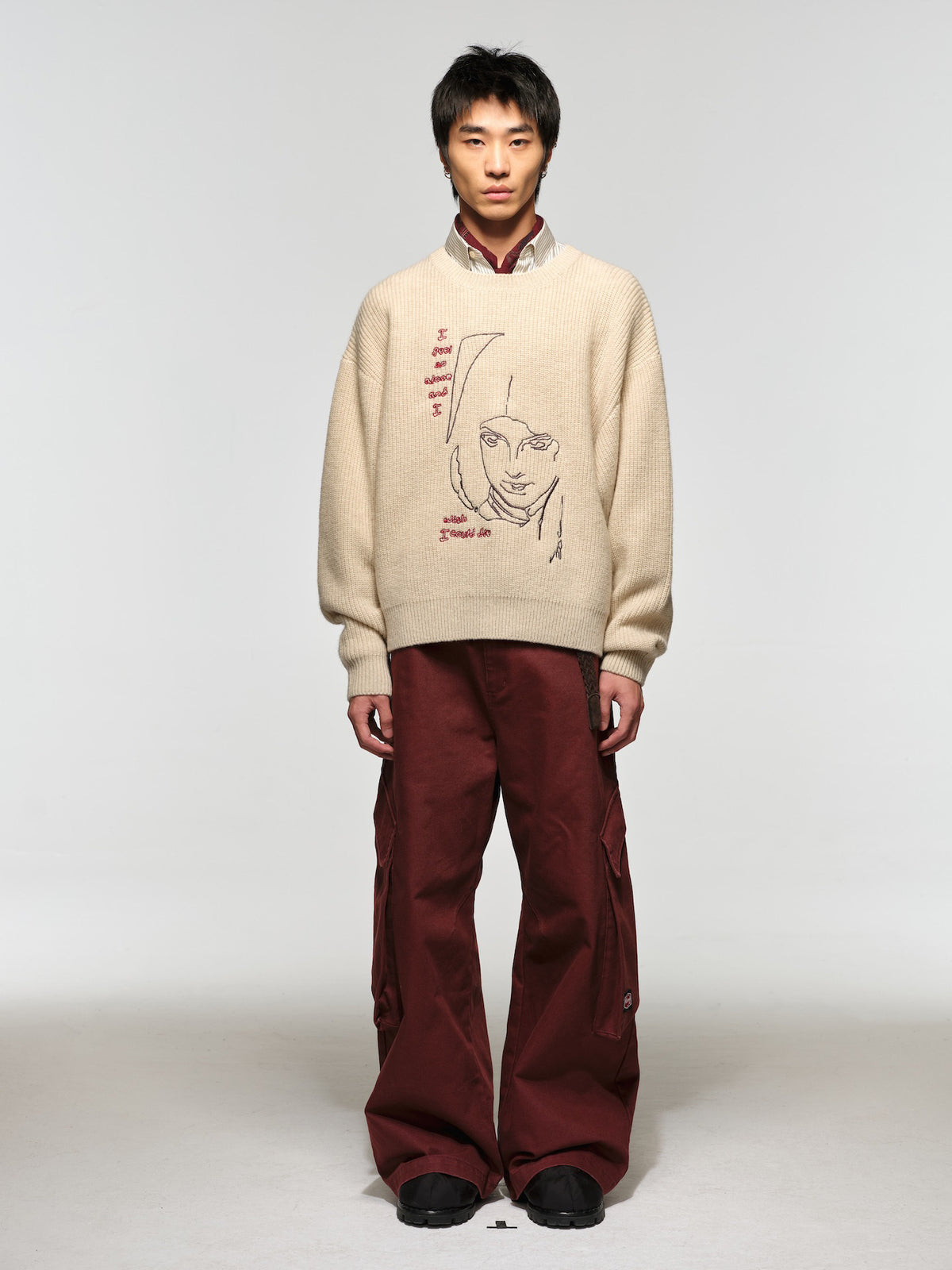 Wool Round-Neck Sweater with Embroidery