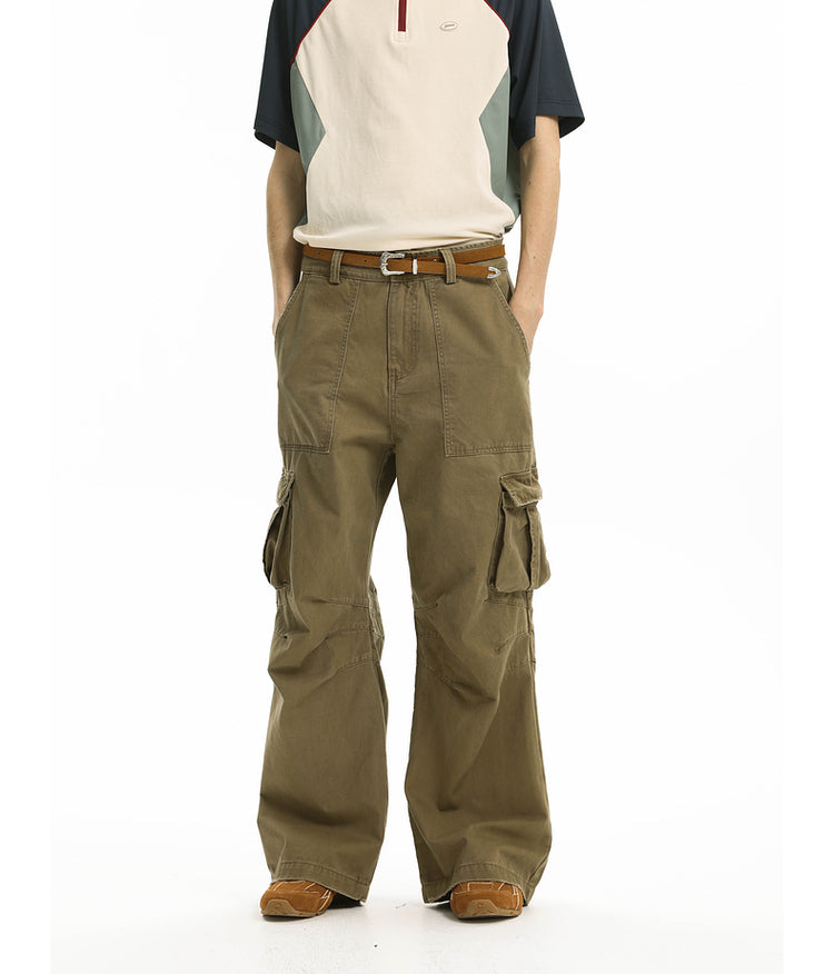 Multi-pocket wide-leg pants