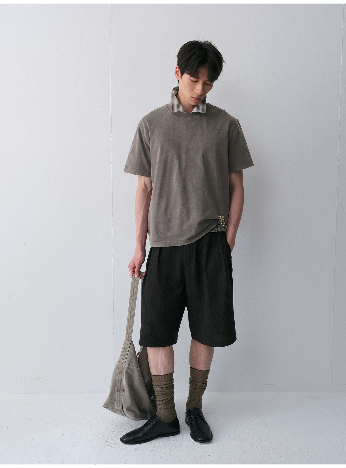 Seersucker Double-Pleated Shorts