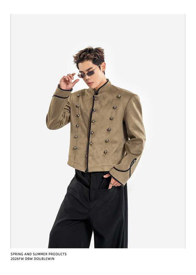 Short Jacket with Stand-Up Collar and Metal Buttons　