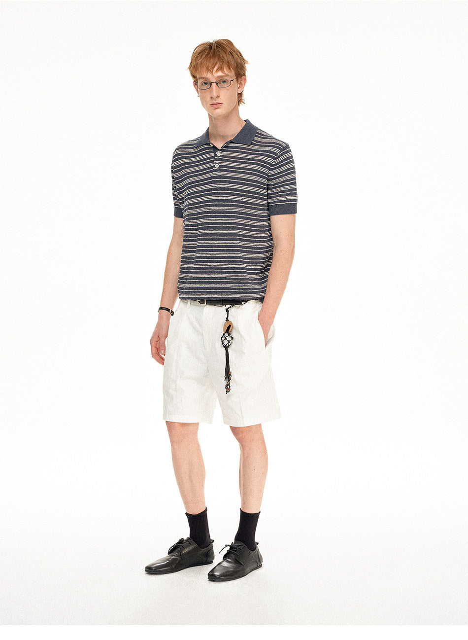Linen Polo Shirt with Stripes