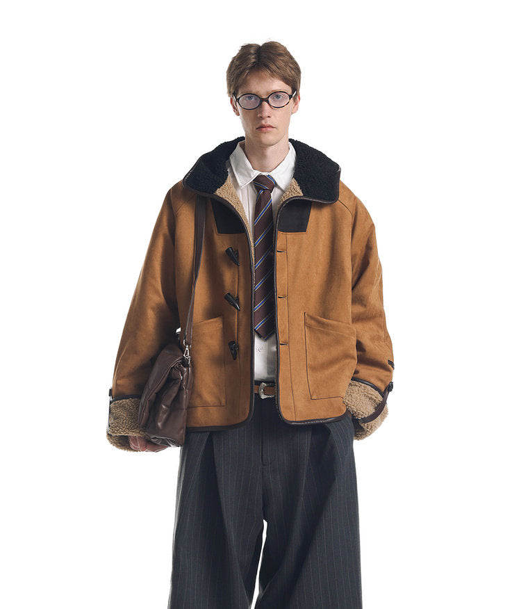 Color Block Horn Button Jacket