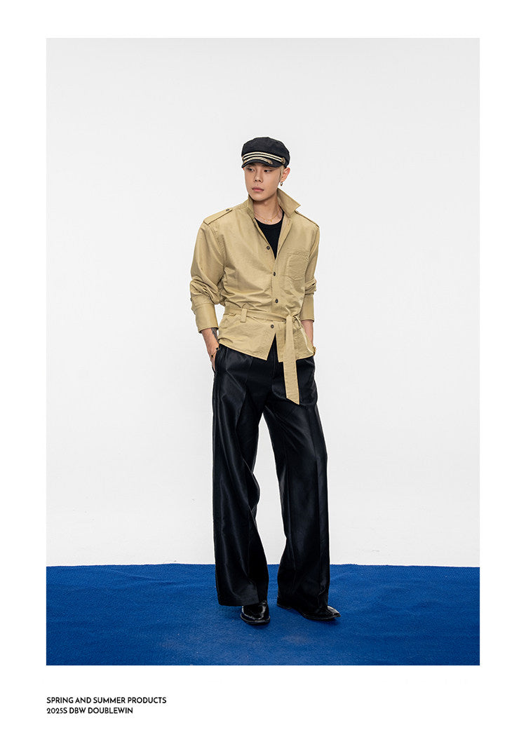 Wide-Shoulder-Pad Straight-Silhouette Shirt