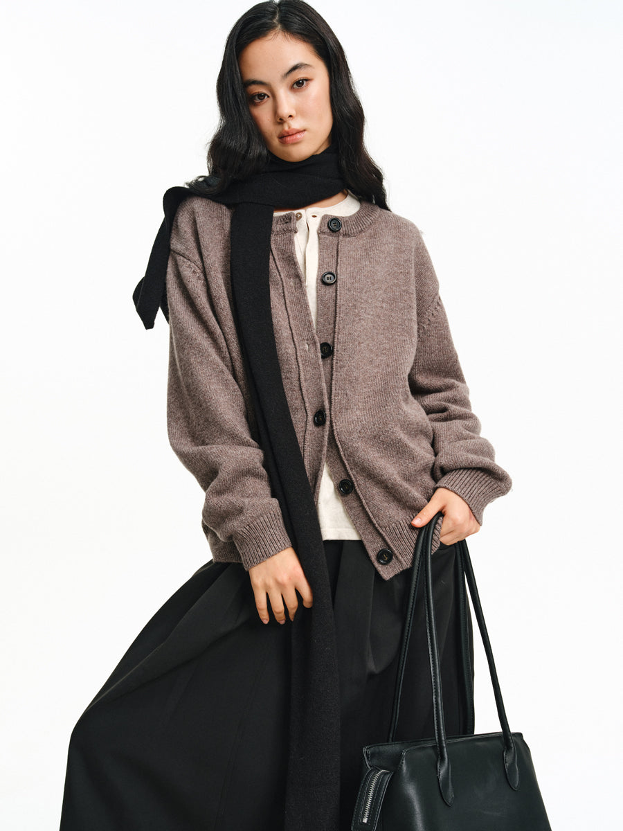 Cotton & Wool Crew Neck Cardigan