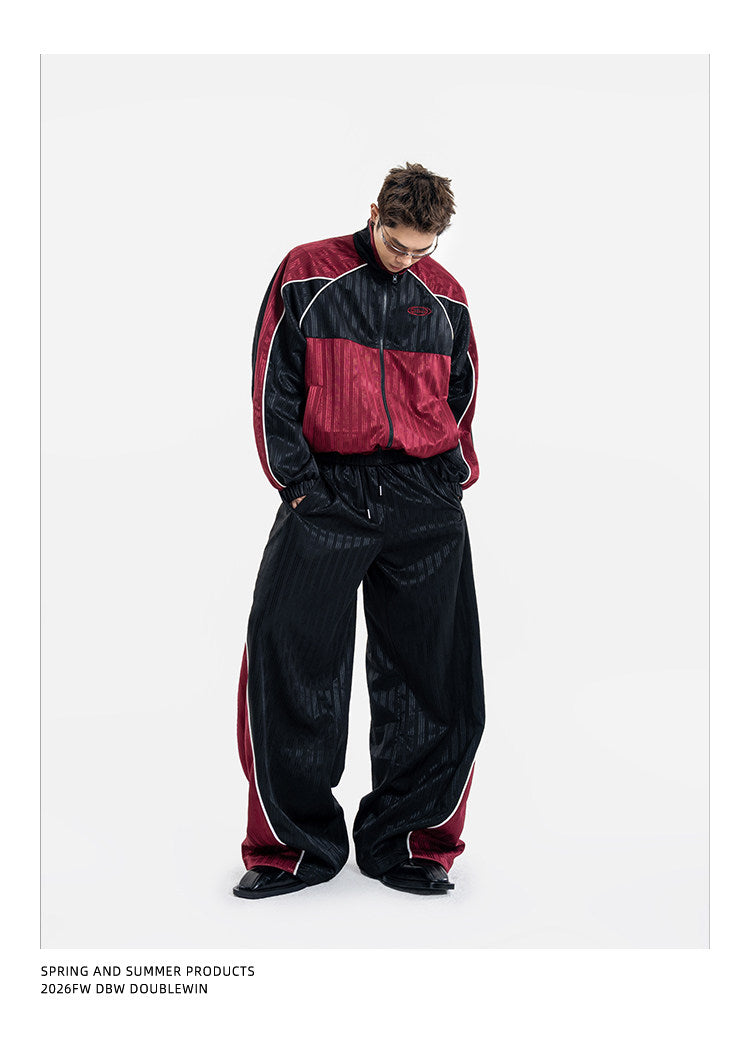 Color-Blocked Sporty Casual Pants Set