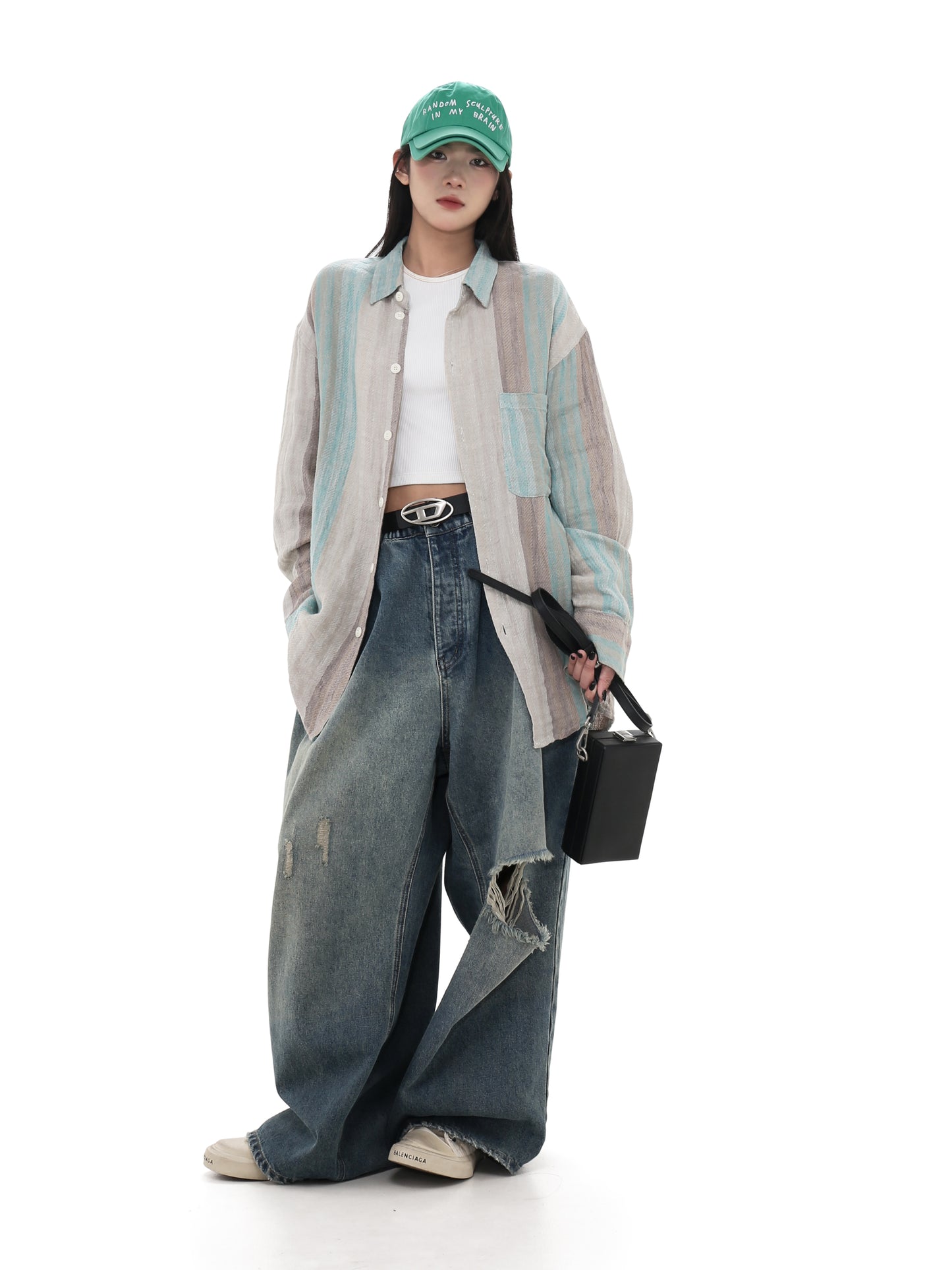 Drawstring Damaged Washed Denim Pants