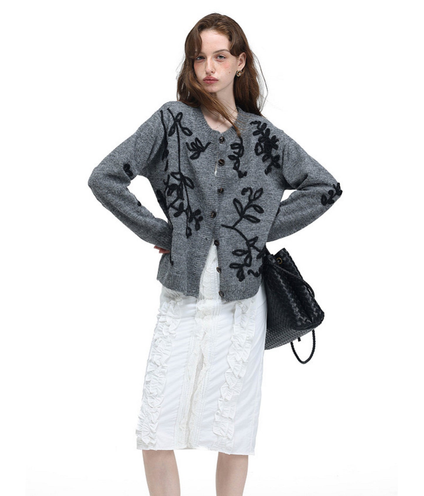 Vintage-Style Floral-Print Wool Cardigan