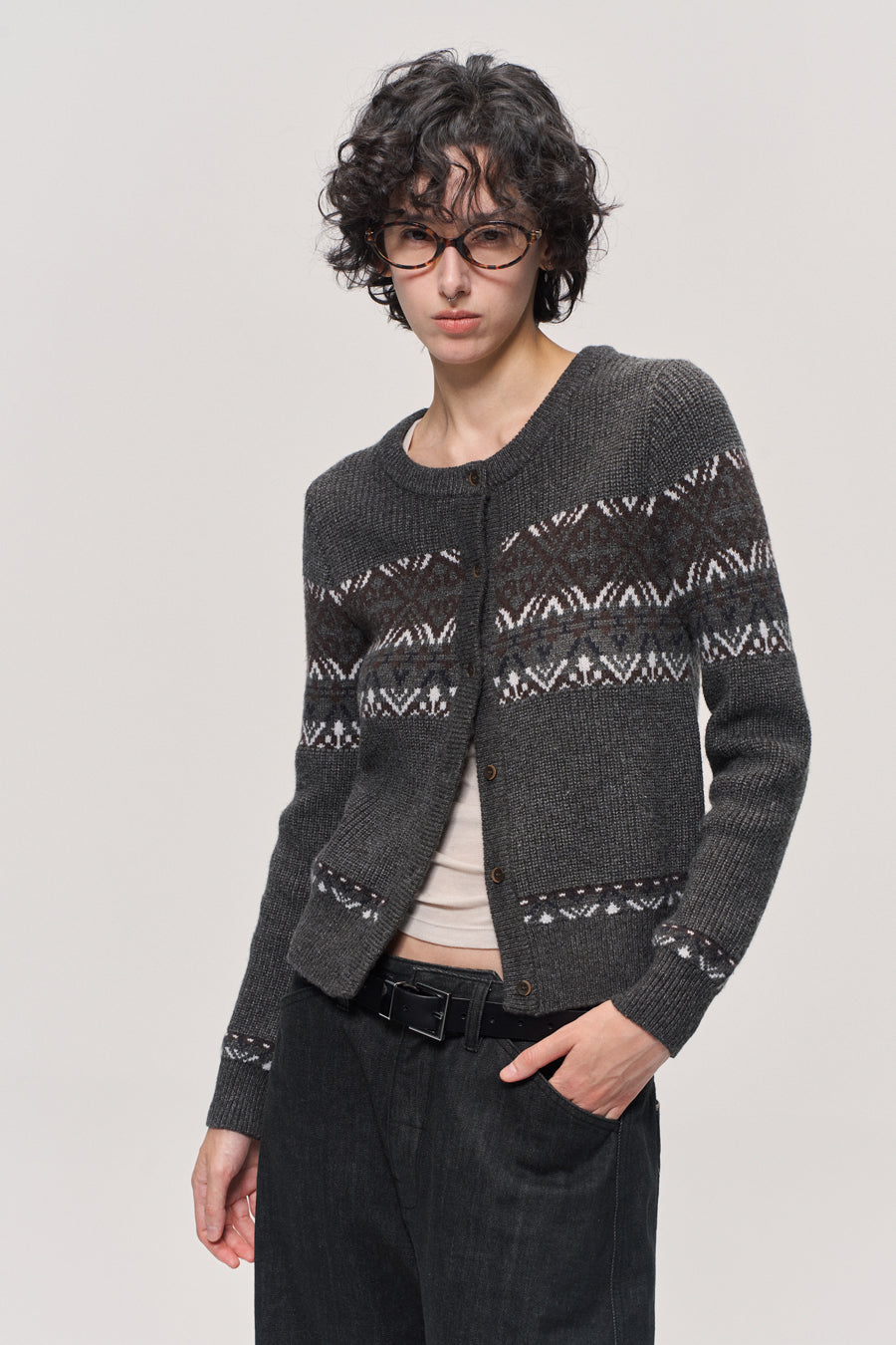 Jacquard wool blend cardigan