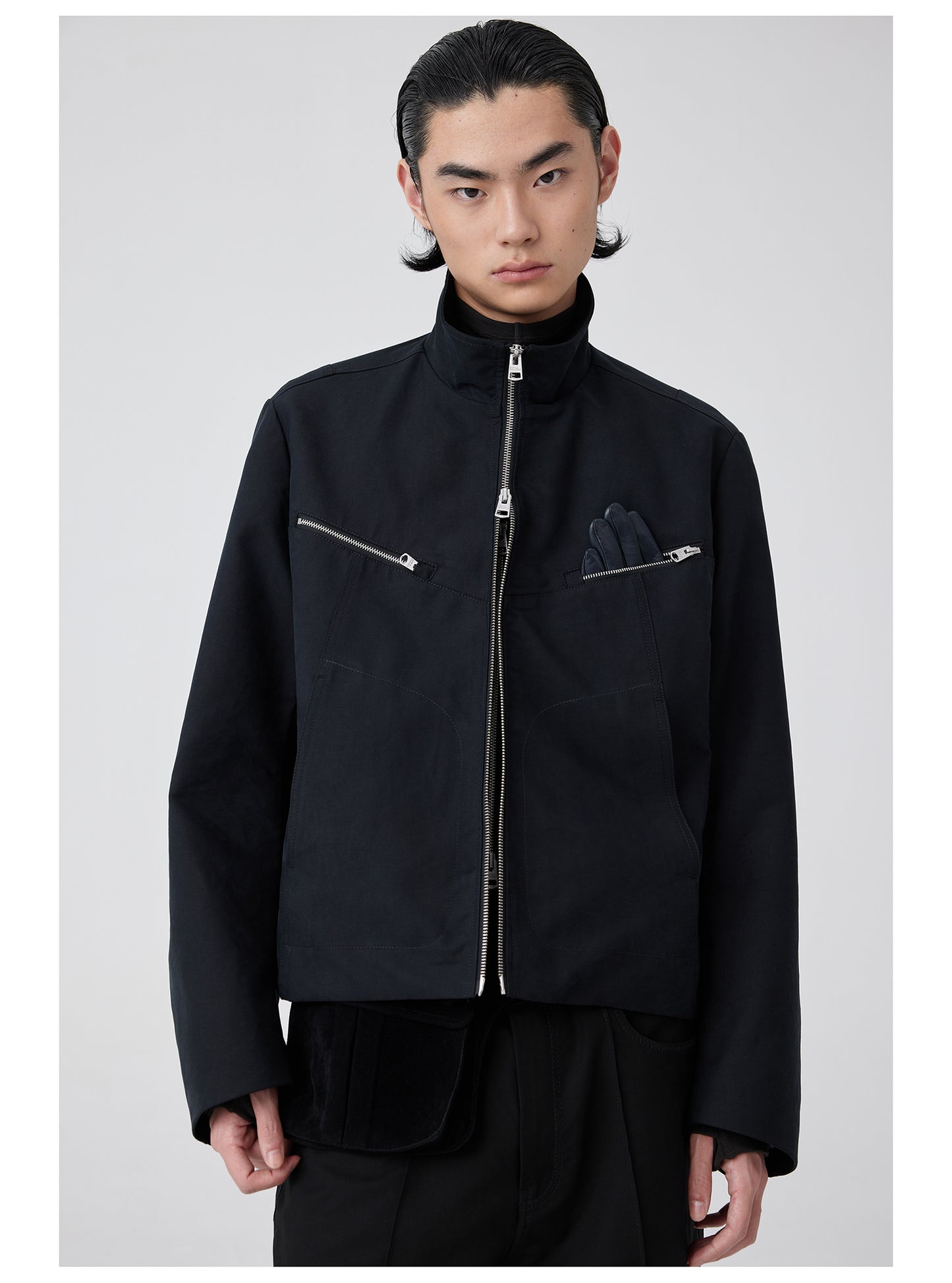 Double Front Stand Collar Jacket