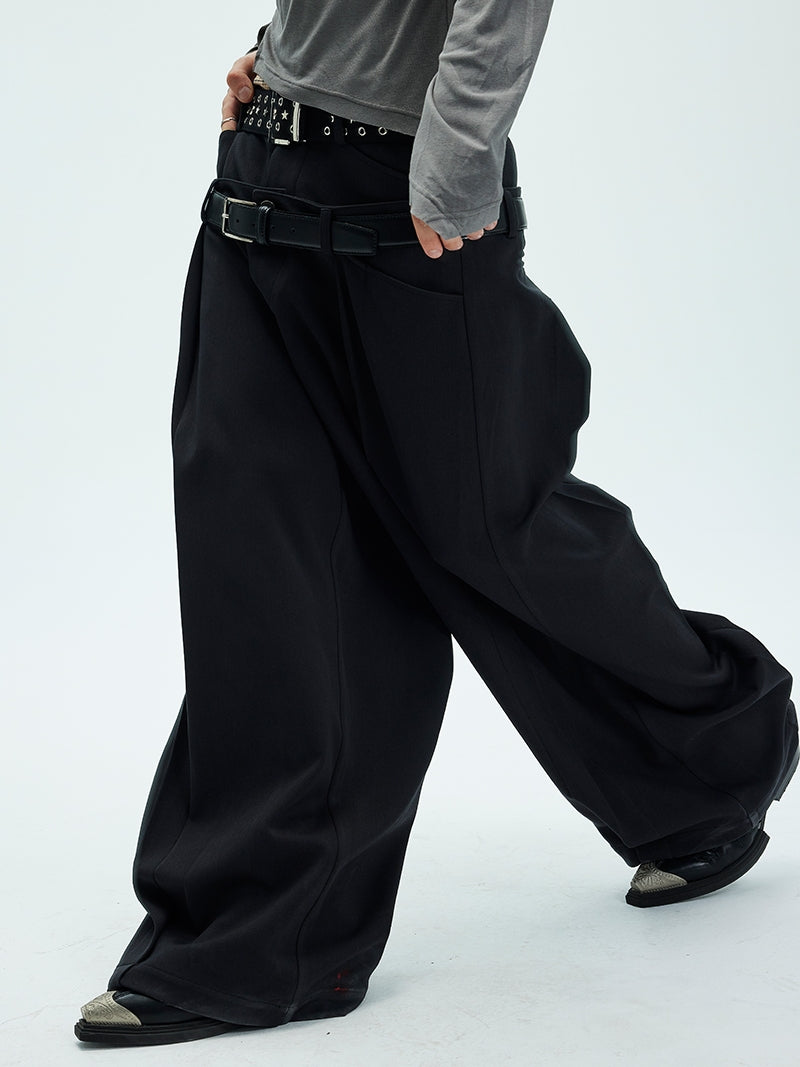 Double Waist Baggy Draped Casual Pants