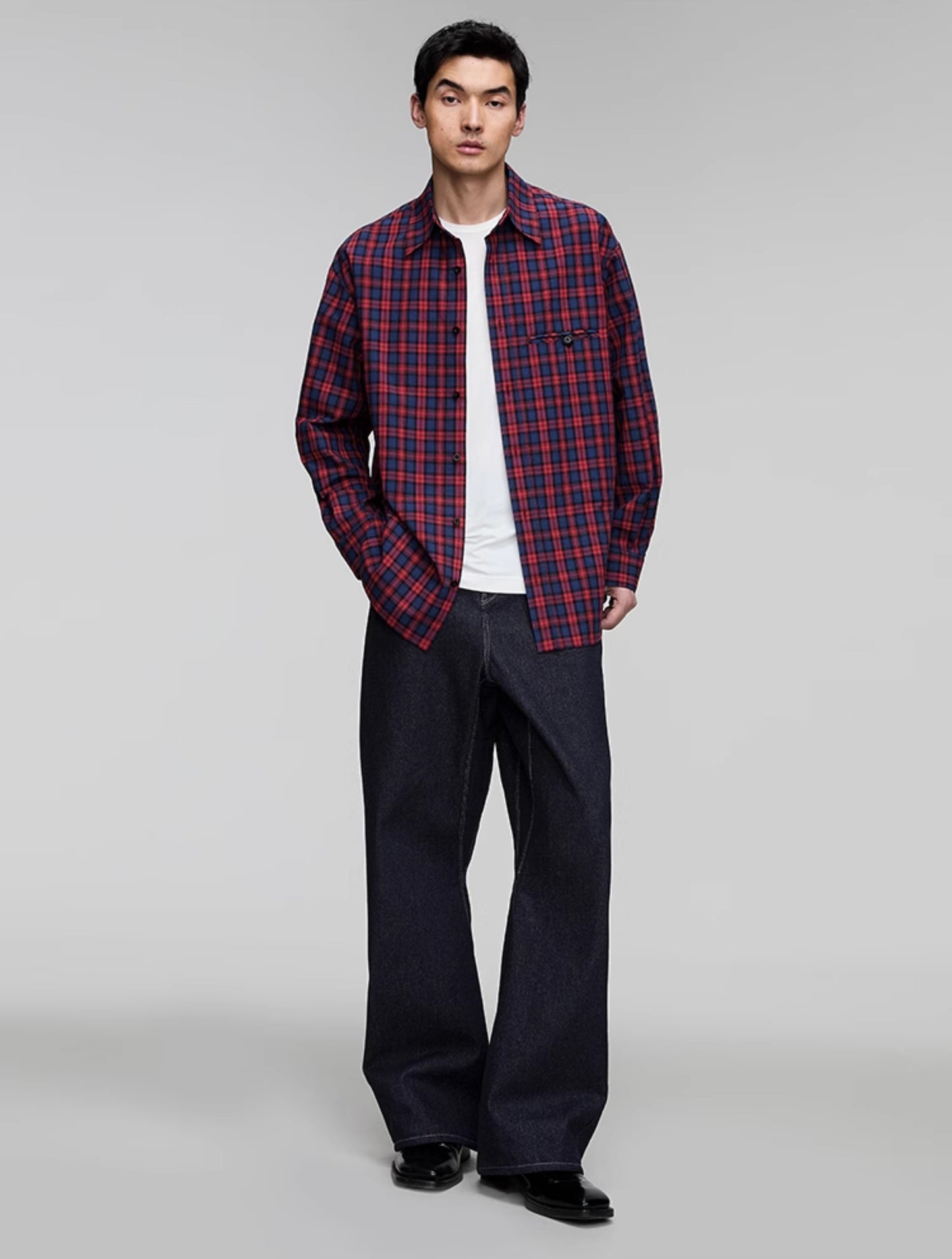Plaid double pocket shirt