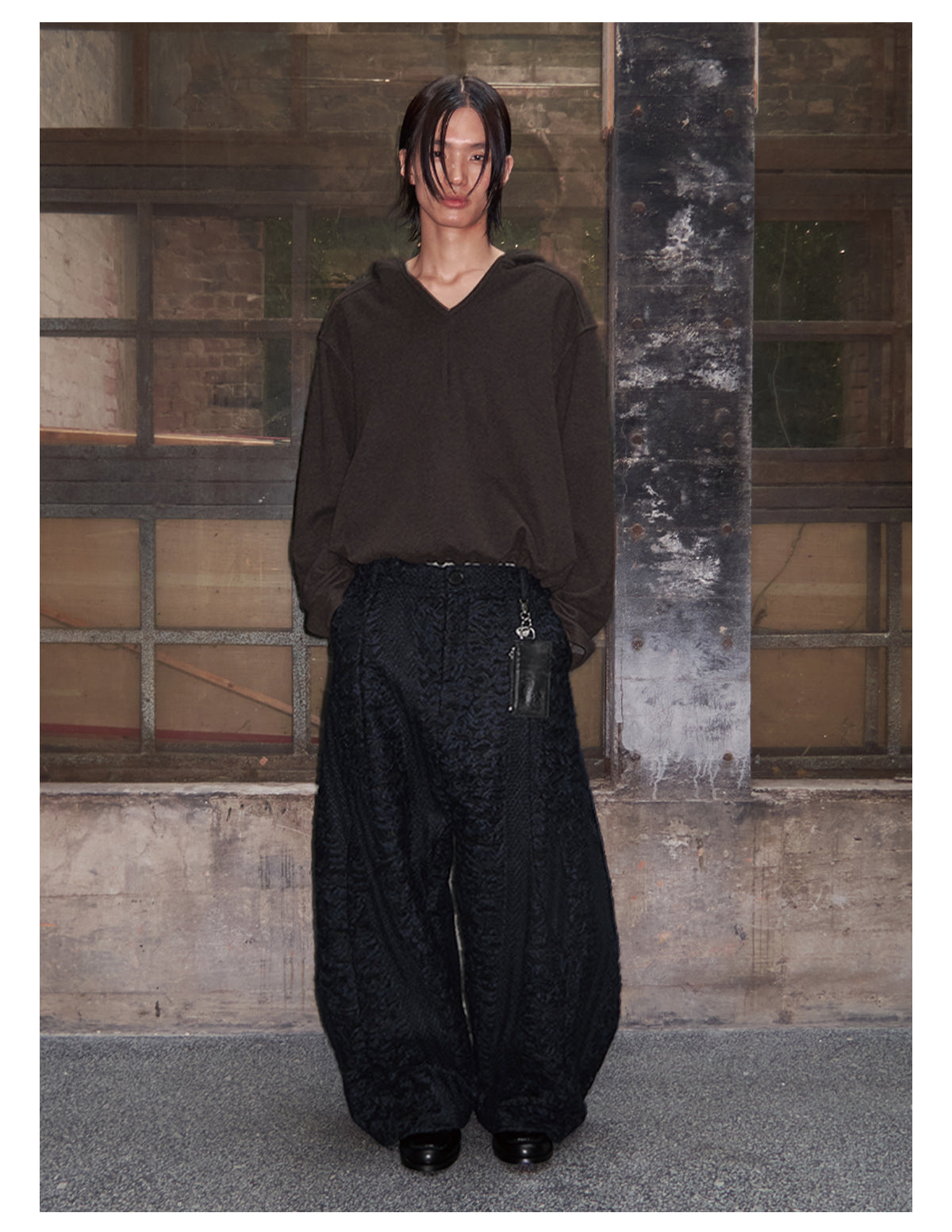 Embossed Low Crotch Wide Leg Pants