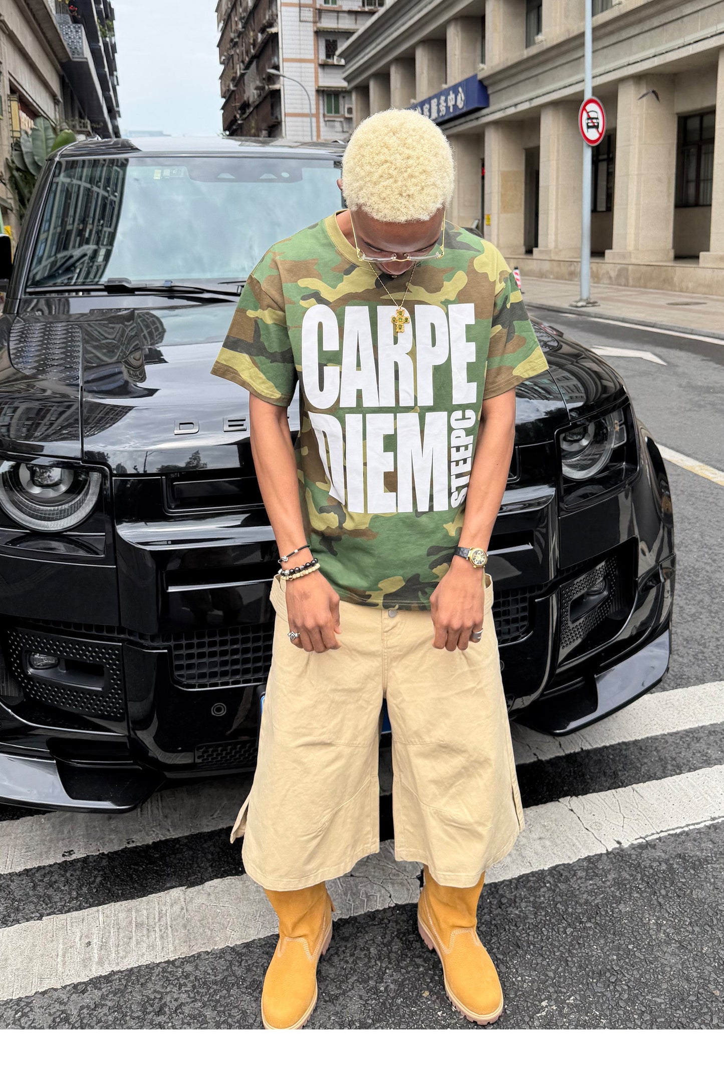 Casual Loose-Fit Round-Neck T-Shirt with Camouflage Print
