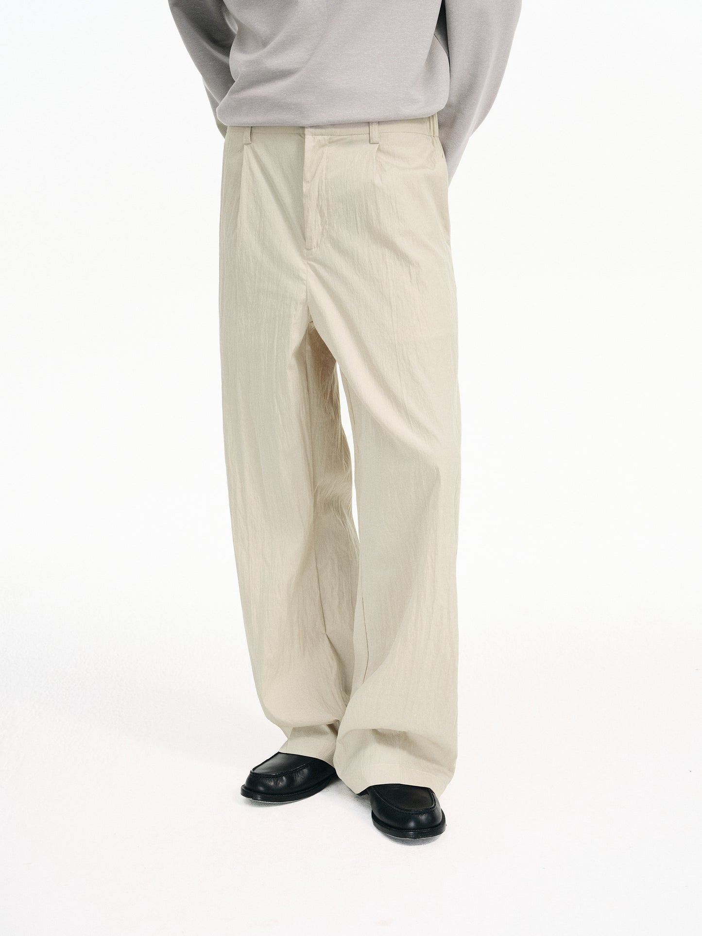 Cotton &amp; Brocade Pleated Casual Pants
