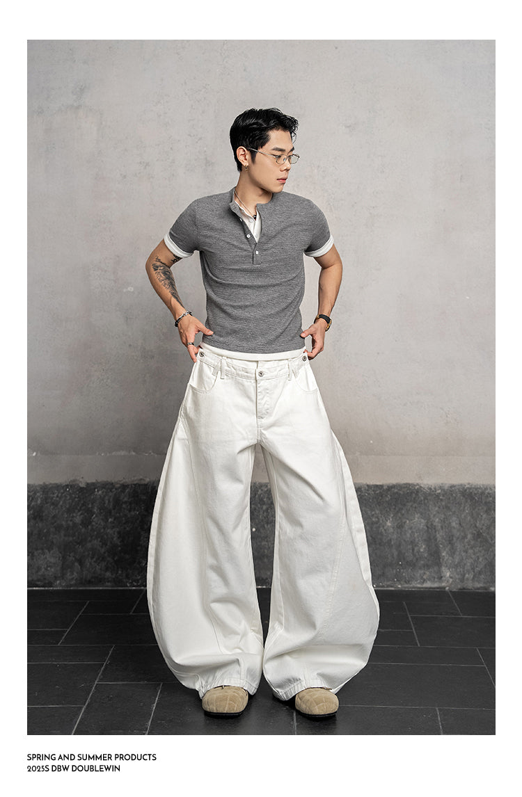 Double waist denim pants