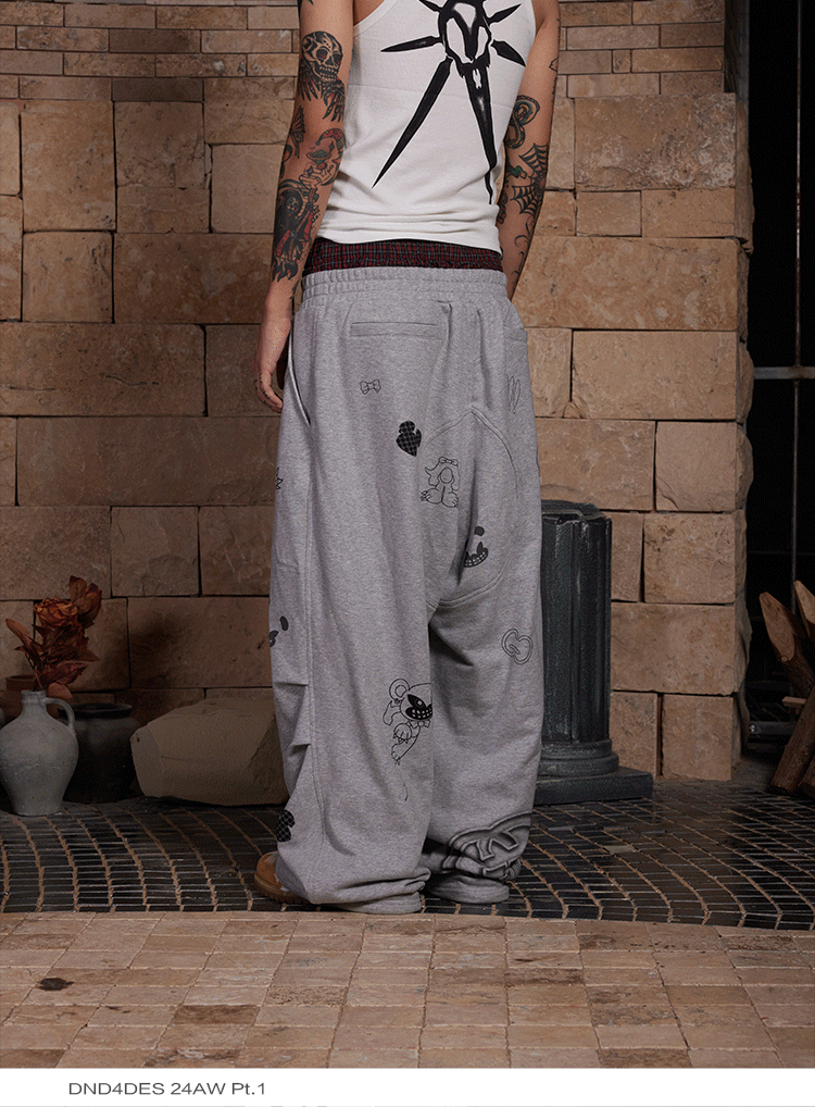 Graffiti Print Double Waist Sweatpants