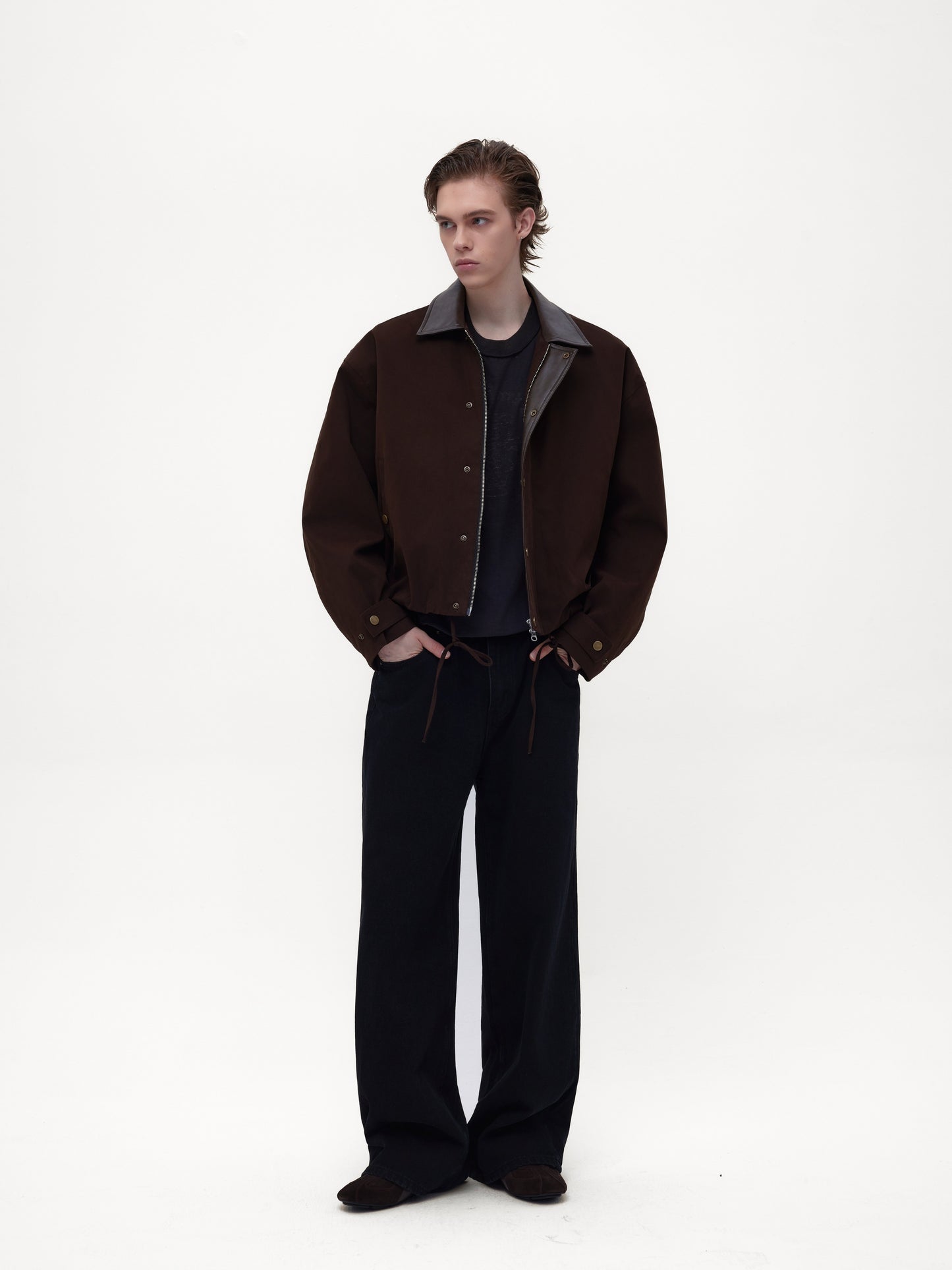 Burn-style leather-collar cotton jacket