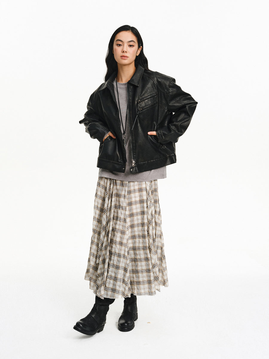 Washed Leather Oversized Jacket